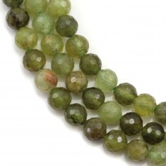 Green garnet faceted round beads on thread 6mm x 40cm