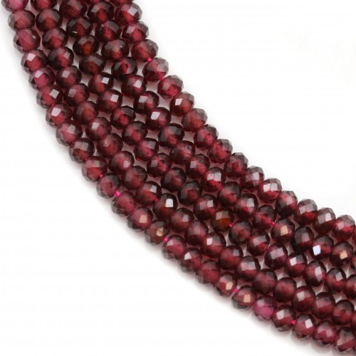 Garnet in wine color, in the shape of a faceted roundel, size 2 * 3mm x 40cm