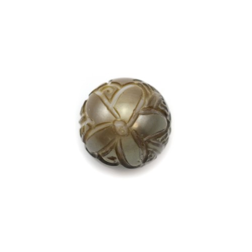 Perle de culture de Tahiti, sculptée ronde, 10-11mm, D x 1pc