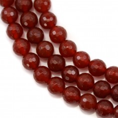 Red agate, faceted round shape 8mm x 39cm