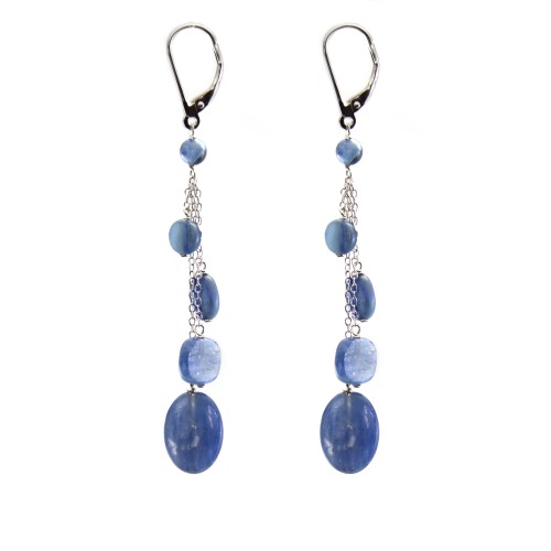 Earrings: kyanite & dormeuse and silver chain 925 x 2pcs