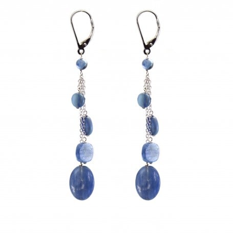 Earrings : kyanite & dormeuse and chaine silver 925 x 2pcs