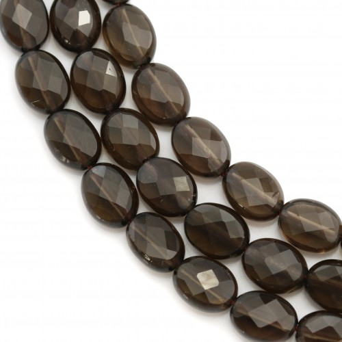 Smoky quartz faceted oval beads on thread 6x8mm x 40cm