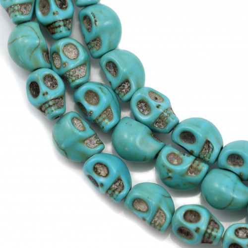 Skull made of reconstituted howlite, turquoise color, 6 * 8mm x 40cm