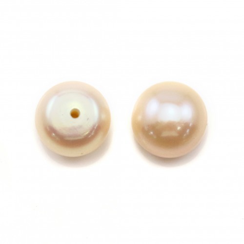 Freshwater cultured pearls, half-perforated, salmon, button, 9-10mm x 2pcs