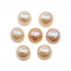 Perlas cultivadas de agua dulce, semiperforadas, salmón, botón, 9-10mm x 2pcs