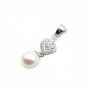 Heart pendant 22.50x8.30mm 925 silver and zirconium for half-drilled pearl x 1pc