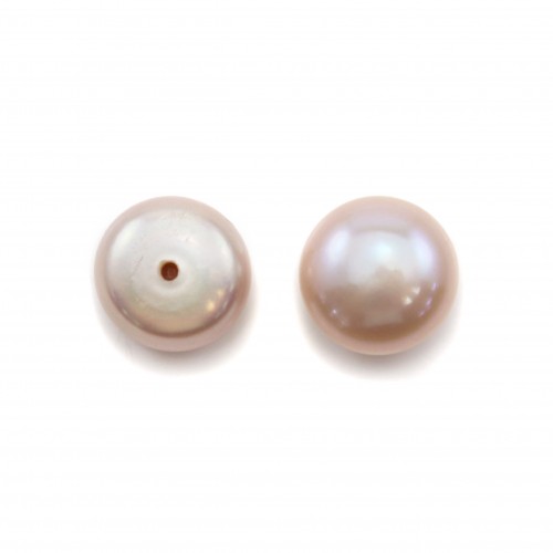 Perles d'eau douce mauve rondes aplaties semi-percées 8-9mm x 2pcs