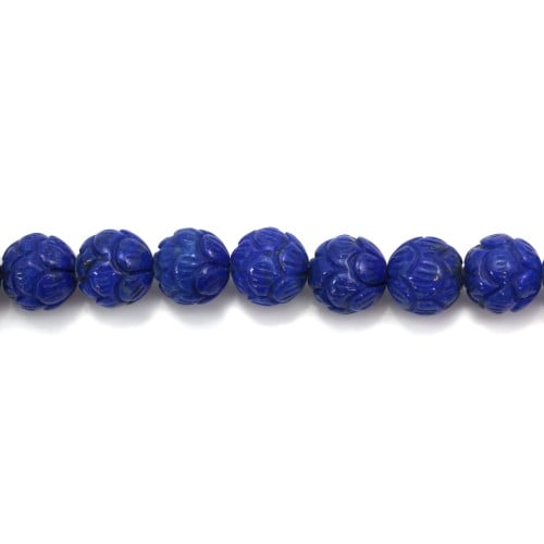 Lapis lazuli blue, in round carved shaped, 8mm x 1pc