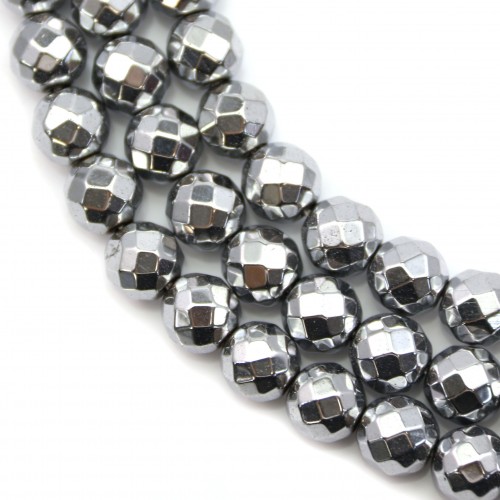 Hematite silver plated faceted round 8mm x 40 cm