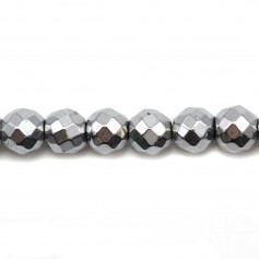 Hematite silver plated faceted round 6mm x 40 cm