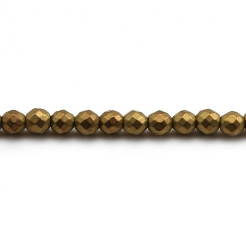 Hématite doré mate ronde facette 3mm x 40cm
