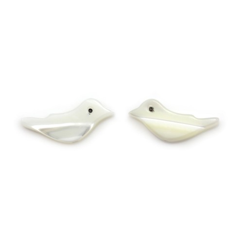 White mother-of-pearl little bird 6x15mm x 2pcs 