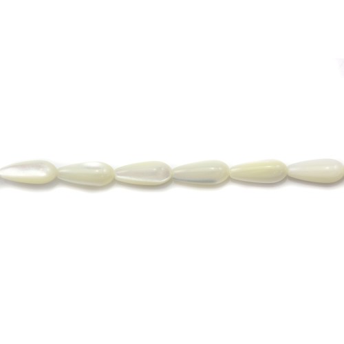 White mother-of-pearl drop beads on thread 4.5x12mm x 40cm