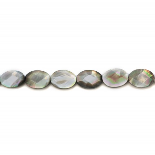 Gray mother-of-pearl faceted oval beads 10x14mm x 4 pcs