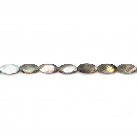 Gray mother-of-pearl faceted oval beads 8x16mm x 4 pcs