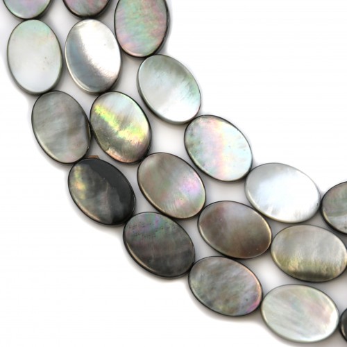 Oval shaped grey mother of pearl bead strand 10x14mm x 40cm