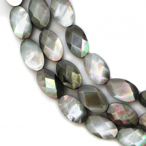 Grey mother of pearl oval faceted bead strand 6x10mm x 40cm