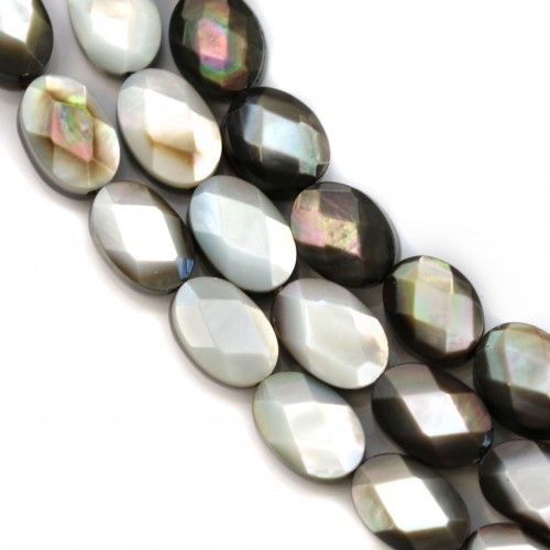 Grey mother of pearl oval faceted bead strand 6x9mm x 40cm