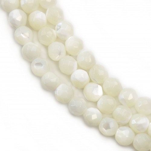 White mother-of-pearl faceted round beads on thread 4mm x 40cm