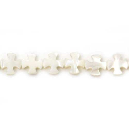Croce di madreperla bianca su filo 8 mm x 40 cm