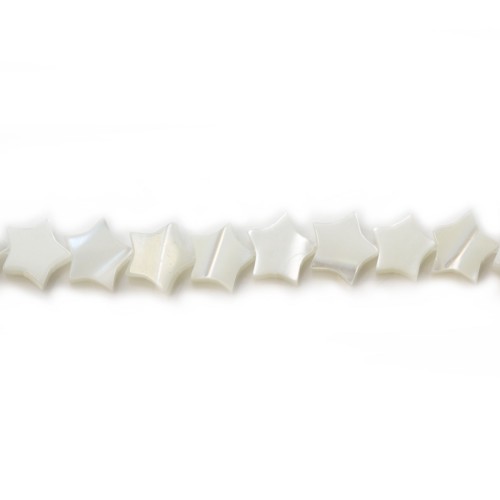 White mother-of-pearl star beads on thread 6mm x 40cm