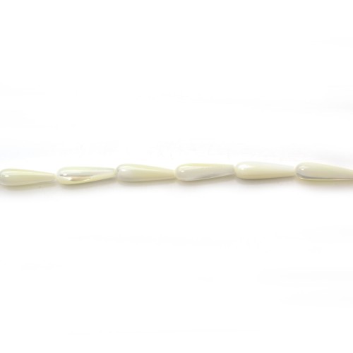 White mother-of-pearl drop beads on thread 6x19mm x 40cm