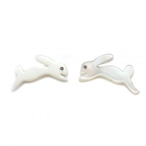 White mother-of-pearl little rabbit 8x15mm x 2pcs