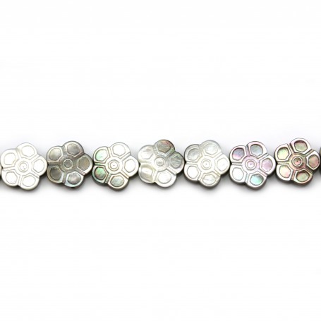 Gray mother-of-pearl flower beads on thread 18mm x 40cm