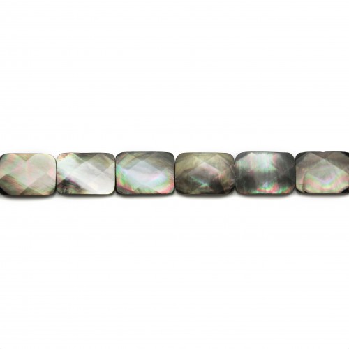 Gray mother-of-pearl faceted rectangle beads on thread 18x25mm x 40cm