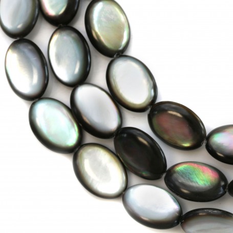 Gray mother-of-pearl bulged oval beads 12x16mm x 40cm