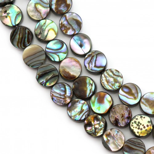 Abalone mother-of-pearl flat round beads on thread 8mm x 40cm