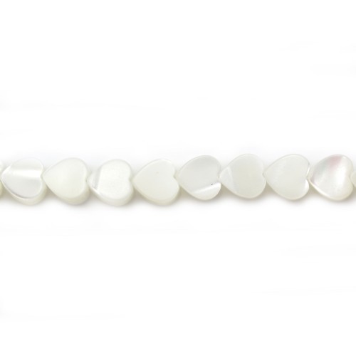White mother-of-pearl heart beads on thread 6mm x 40cm