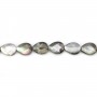 Gray mother-of-pearl faceted flat drop beads on thread 15x20mm x 40cm