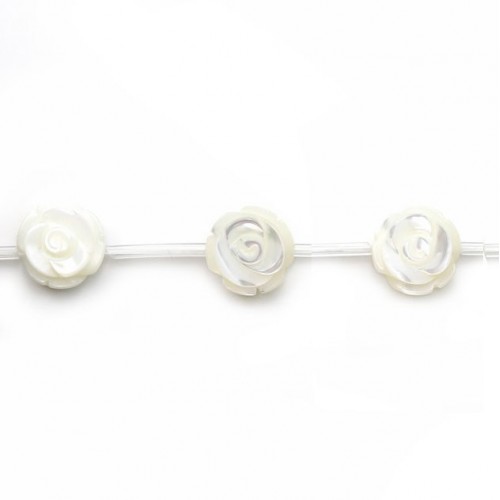 White mother-of-pearl rose beads on thread 12mm x 40cm