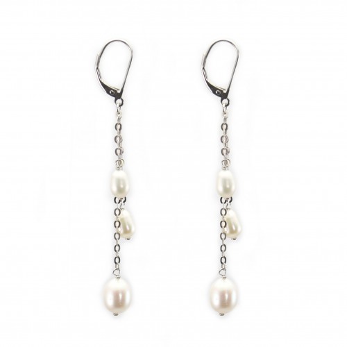 Earrings: freshwater pearls & sleeper and silver chain 925 x 2pcs