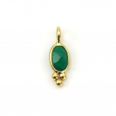 Oval faceted green agate charm set in 925 silver and gold 4x11mm x 1pc