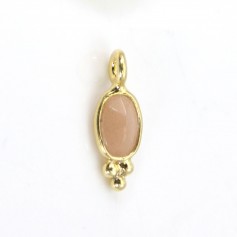 Orange moon charm Gemstone faceted oval set in silver 925 gold 4x11mm x 1pc