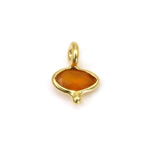 Carnelian eye charm faceted set in 925 silver gilded with fine gold 7x9mm x 1pc