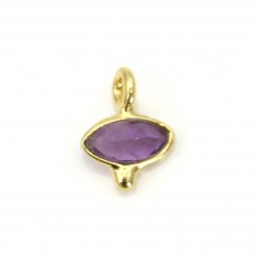 Amethyst eye charm faceted silver set 925 gold 7x9mm x 1pc