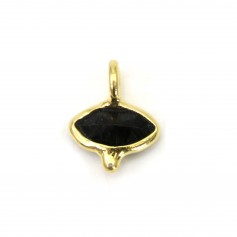Onyx eye charm faceted set silver 925 gold 7x9mm x 1pc