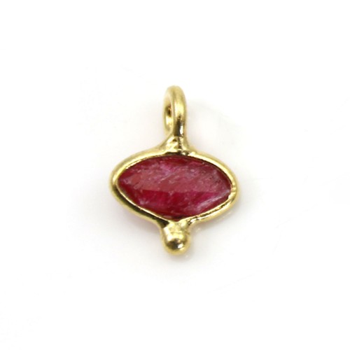 Charm in Gemstone treated color ruby eye faceted set silver 925 gold 7x9mm x 1pc
