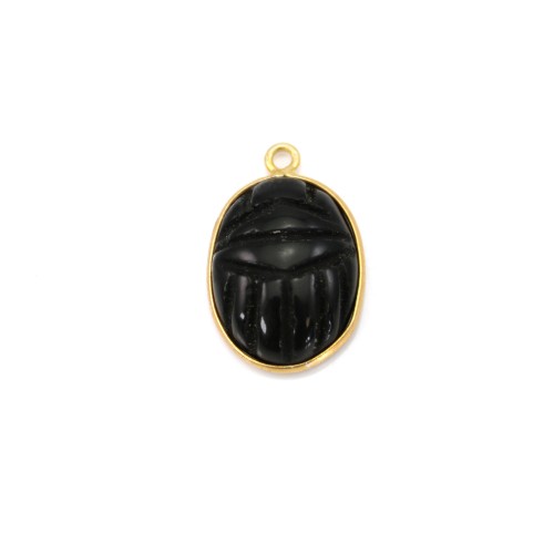 Onyx Oval Scarab Pendant carved on silver gilt 13*20mm x 1pc