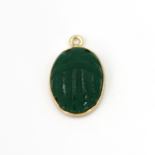 Pendentif Agate verte Ovale Scarabée Sculptée sur argent 925 doré à l'or fin 13*20mm x 1pc