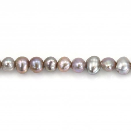 Perles de culture d'eau douce, gris, ovale/irrégulière, 5-6mm x 39cm