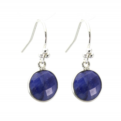 Silver earring 925 Sillimanite dyed sapphire round set x 2pcs
