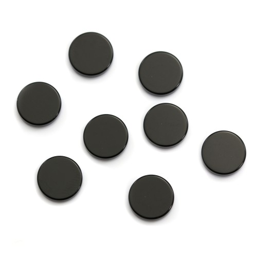 Black agate cabochon, in round and flat shape, 16mm x 1pc