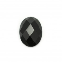 Blak agate cabochon, faceted oval 13x18mm x 1pc
