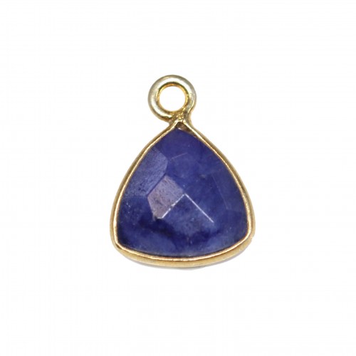 Faceted triangle sapphire color treated stone set in gold-plated silver 9mm x 1pc