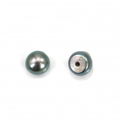 Perle de culture d'eau douce, semi-percée, bleu gris, bouton, 6-6.5mm x 2pcs